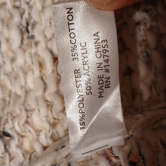 Sage & Flower Cardigan Sweater Sz L XL BEIGE Cableknit Fringes Bohemian Coastal - Picture 15 of 16